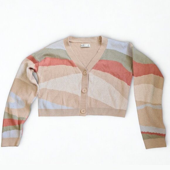 Hollister Women Cardigan V Neck Knit Fabric Cropped Length Ribbed Trims Size M - Picture 3 of 10